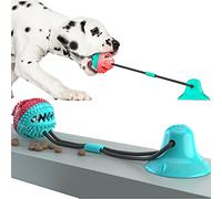 WM Dog Suction Cup Chew Toy, Eco-friendly Sucker Rope Pet Molar Teeth Cleaning Bite Ball Made Of TPR+Nylon, Multifunction Pet Food Dispensing Chew Toy Of S:40cm, W:200gm. (Red & Blue)