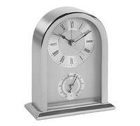 WM Widdop A stunning, brushed aluminium arched mantel carriage clock with Thermometer guage