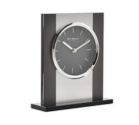 WM. Widdop Black Glass and Brushed Aluminium Mantel Clock