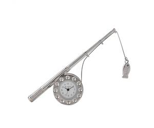Wm Widdop Fishing Rod Clock | Novelty Miniature Clocks | 7.5 x 9 x 3.5 cm | Silver | 70 Grams