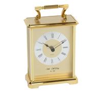 Wm. Widdop Gilt Carriage Clock - Golden Mantel Clock with Black Roman Dial & Spade Hands