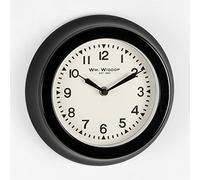 Wm Widdop Round Metal Case Wall Clock Black Finish 25.5cm