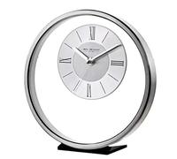 Wm.Widdop Round Silver Mantel Clock - W2937S - H 204mm, W 61mm, D 197mm - Quartz Movement