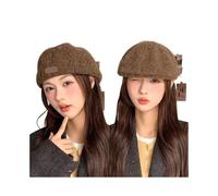 WMAMBZNDHP Beret Reverse Wearing Forward Hat Versatile For Autumn And Winter, Showing Off Face, Small Knit Artist(Black)