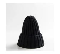 WMAMBZNDHP Knitted Solid Edge Curl Colored Woolen Men's And Women's Ear Protection Warm Fitting Hood Autumn And Winter Hat(Black)