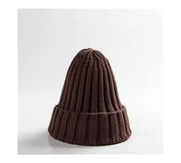 WMAMBZNDHP Knitted Solid Edge Curl Colored Woolen Men's And Women's Ear Protection Warm Fitting Hood Autumn And Winter Hat(Dark Coffee)