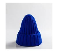 WMAMBZNDHP Knitted Solid Edge Curl Colored Woolen Men's And Women's Ear Protection Warm Fitting Hood Autumn And Winter Hat(Royal Blue)