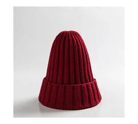 WMAMBZNDHP Knitted Solid Edge Curl Colored Woolen Men's And Women's Ear Protection Warm Fitting Hood Autumn And Winter Hat(Wine Red)