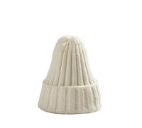 WMAMBZNDHP Knitted Solid Edge Curl Colored Woolen Men's And Women's Ear Protection Warm Fitting Hood Autumn And Winter Hat(White)