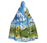 WMASTNjgdA Blue sky, white clouds, sunflowers Unique Darkness Poncho Shawl - Customizable Wearable Blanket for Women, Perfect Halloween Costume Accessory, Knight, Akatsuki, and More