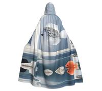 WMASTNjgdA Fish floating in the bedroom Unique Darkness Poncho Shawl - Customizable Wearable Blanket for Women, Perfect Halloween Costume Accessory, Knight, Akatsuki, and More
