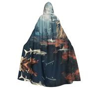 WMASTNjgdA Mysterious Islands and Sharks Unique Darkness Poncho Shawl - Customizable Wearable Blanket for Women, Perfect Halloween Costume Accessory, Knight, Akatsuki, and More