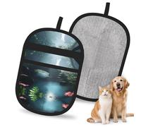 WMASTNjgdA Reusable Mysterious Forest Lagoon Pet Hair Removal Glove | Stylish Full-Print Electrostatic Mitt for Dog & Cat Hair | Gentle Grooming & Furniture Cleaning Tool for Couch, Car, Bedding