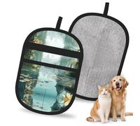 WMASTNjgdA Reusable Mysterious Forest Lagoon Pet Hair Removal Glove | Stylish Full-Print Electrostatic Mitt for Dog & Cat Hair | Gentle Grooming & Furniture Cleaning Tool for Couch, Car, Bedding