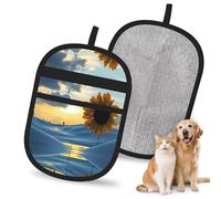 WMASTNjgdA Reusable Sunflowers on the Beach Pet Hair Removal Glove | Stylish Full-Print Electrostatic Mitt for Dog & Cat Hair | Gentle Grooming & Furniture Cleaning Tool for Couch, Car, Bedding