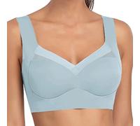 Wmbra Bra for Women UK Wmbra Posture Correcting Bra Push Up Bralette Lace Plus Size Comfortable Non-Wired Bras Wide Straps Seamless Soft Cup Bra Tank Top Comfort Seamless Everyday Bra Light Blue