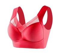 Wmbra Posture Correcting Bra for Older Women UK Summer Wireless Push Up Crossover Bras Ladies Full Back Cover Plus Size Bras Breathable Everyday Comfort Sports Bralettes Backless Bra,Red,5XL