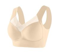 Wmbra Posture Correcting Bra for Older Women UK Summer Wireless Push Up Crossover Bras Ladies Full Back Cover Plus Size Bras Breathable Everyday Comfort Sports Bralettes Maternity Bras,Beige,L