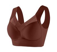Wmbra Posture Correcting Summer Wireless Push-Up Comfort Crossover Bra - Full Back Cover Plus Size, Breathable Non-Wired Sport and Nursing Bra in Coffee