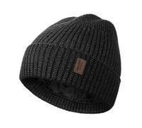 Wmcaps Beanie for Men, Unisex Classic Knit Beanie Winter Hat Stretchy Soft Cuffed Wooly Beanies with Thermal Thick Fleece Lining, Gifts for Men/Women/Her/Him/Dad(Dark Grey+Black)