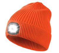 Wmcaps Beanie with LED Light, Knit Hat with a Light for Men, Rechargeable USB Light-Up Beanie Ultra-Bright 4 LED Lamp, Gift for Men and Women, Sun Red