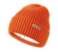 Wmcaps Fleece Lined Kids Beanie Winter Hat Ages 6-12, Soft and Warm Cuffed Hat Wooly Hat Birthday Party Xmas Gifts for 6-12 Year Olds Boys Girls, Orange Large