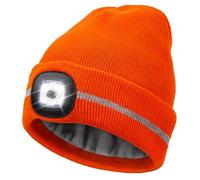 Wmcaps Fleece Lined LED Beanie for Men, Reflective Mens Beanie Hat, Type-C Rechargeable Headlamp with 4 LED Lights, High-Visibility Safety Hat with Torch, Warm for Dad