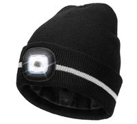 Wmcaps Fleece Lined LED Beanie for Men, Reflective Mens Beanie Hat, Type-C Rechargeable Headlamp with 4 LED Lights, High-Visibility Safety Hat with Torch, Warm for Dad