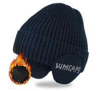 Wmcaps Knit Beanie for Men with Earflaps, Fleece Lined Wooly Hat for Men Women, Unisex Thermal Winter Hats with Ear Flaps, Warm Gifts for Friends and Family, Navy Blue