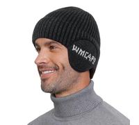 Wmcaps Knit Beanie for Men with Earflaps, Fleece Lined Wooly Hat for Men Women, Unisex Thermal Winter Hats with Ear Flaps, Warm Gifts for Friends and Family, Dark Grey
