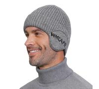 Wmcaps Knit Beanie for Men with Earflaps, Fleece Lined Wooly Hat for Men Women, Unisex Thermal Winter Hats with Ear Flaps, Warm Gifts for Friends and Family, Light Grey