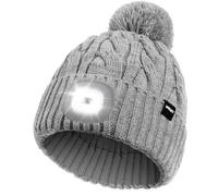 Wmcaps LED Beanie, Hat with a Light Built in Type-c Rechargeable Running Hat Ultra Bright 4 LED Light Hands Freely Head Torch Gifts for Dad Mum in Christmas Unisex Winter Warm Knit Beanie, Grey