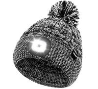 Wmcaps LED Beanie, Hat with a Light Built in Type-c Rechargeable Running Hat Ultra Bright 4 LED Light Hands Freely Head Torch Gifts for Dad Mum in Christmas Unisex Winter Warm Knit Beanie, Black/White