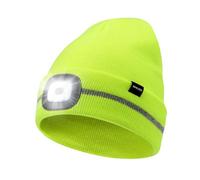 Wmcaps LED Beanie, Type-C Rechargeable 4 LED Running Headlamp Ultra Bright Hands Freely Head Torch Warm Knitted Hat with Reflective Stripe, Gift for Dad Men Women in Christmas, Fluorescent Yellow