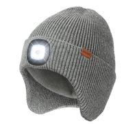 Wmcaps LED Beanie with Earflaps,Fleece-Lined Hat,Type-C Rechargeable Grey