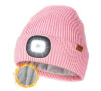 Wmcaps LED Beanie with Fleece Lining for Men and Women, Cozy Breathable Winter Hat with a Light Built-in, Type-C Rechargeable Hat with Warm Soft Headlamp Hat, Christmas Birthdays Gift, Pink