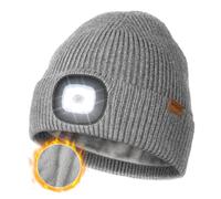 Wmcaps LED Beanie with Fleece Lining for Men and Women, Cozy Breathable Winter Hat with a Light Built-in, Type-C Rechargeable Hat with Warm Soft Headlamp Hat, Christmas Birthdays Gift, Grey