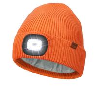 Wmcaps LED Beanie with Fleece Lining for Men and Women, Cozy Breathable Winter Hat with a Light Built-in, Type-C Rechargeable Hat with Warm Soft Headlamp Hat, Christmas Birthdays Gift, Bright Orange