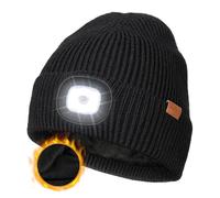 Wmcaps LED Beanie with Fleece Lining for Men and Women, Cozy Breathable Winter Hat with a Light Built-in, Type-C Rechargeable Hat with Warm Soft Headlamp Hat, Christmas Birthdays Gift, Black