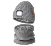 Wmcaps LED Lighted Beanie and Scarf Set with Thick Warm Lining, Soft and Cozy Winter Hat with a Light Built in, Rechargeable USB-C Running Head Torch Hat, Gifts for Men and Women