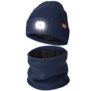 Wmcaps LED Lighted Beanie and Scarf Set with Thick Warm Lining, Soft and Cozy Winter Hat with a Light Built in, Rechargeable USB-C Running Head Torch Hat, Gifts for Men and Women