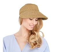 Wmcaps Straw Beach Hat for Summer, Ladies Rollable Sun Visor Hats with Wide Brim, Fashion Stylish Ponytail Topless Travel Outdoor Sunhats Gifts for Women Adjustable Beachhat(Brown)