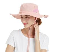 Wmcaps Sun Hats for Men, Wide Brim UPF 50 Sun Hats Summer Mesh UV Protection Beach Safari Hat, Fishing Walking Hiking Boonie Hat with Adjustable Chin Strap Waterproof Breathable (Pink)