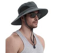 Wmcaps Sun Hats, Wide Brim UPF 50+ Sun Hats for Men Summer Beach Safari Hat UV Protection, Foldable Fishsing Walking Hiking Boonie Hat with Breathable Mesh and Adjustable Chin Strap (Dark Grey)