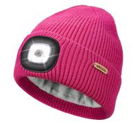 Wmcaps Upgraded Kids LED Lighted Beanie with Thick Warm Lining, Soft and Cozy Winter Hat with a Light Built in, Rechargeable Type-C Head Torch Hat, Gifts for Boys Girls Rosy Red