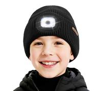 Wmcaps Upgraded Kids LED Lighted Beanie with Thick Warm Lining, Soft and Cozy Winter Hat with a Light Built in, Rechargeable Type-C Head Torch Hat, Gifts for Boys Girls Black