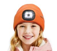 Wmcaps Upgraded Kids LED Lighted Beanie with Thick Warm Lining, Soft and Cozy Winter Hat with a Light Built in, Rechargeable Type-C Head Torch Hat, Gifts for Boys Girls Orange