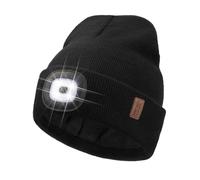 Wmcaps Upgraded LED Lighted Beanie with Thick Warm Lining, Soft and Cozy Winter Hat with a Light Built in, Rechargeable Type-C Head Torch Hat, Gifts for Men and Women Black