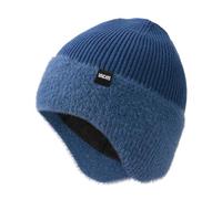 Wmcaps Winter Beanie for Men with Earflaps，Unisex Thick Warm Knit Hat with Ear Flaps，Fleece Lined Woolly Hats for Outdoor Activity-Steel Blue
