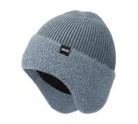 Wmcaps Winter Beanie for Men with Earflaps，Unisex Thick Warm Knit Hat with Ear Flaps，Fleece Lined Woolly Hats for Outdoor Activity-Grey Blue